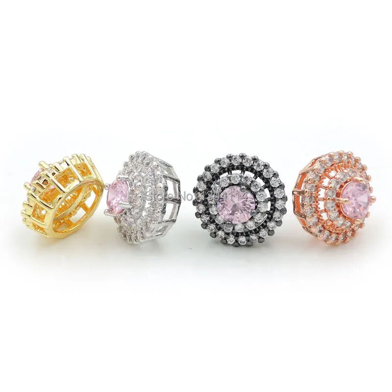 

15*15*10mm Prong Setting Micro Pave Clear&Pink CZ Round Beads Fit For Making DIY Bracelets Or Necklaces Jewelry