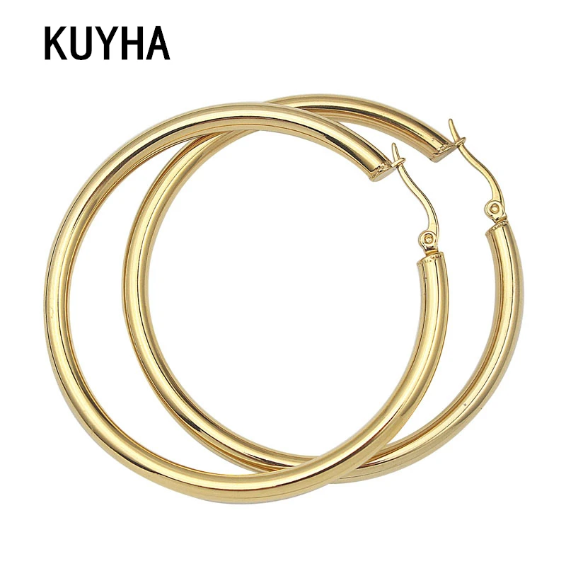 Fashion Hoop Earrings For Women Men Smooth Exaggerated Big Circle Earings Simple Gold Color Jewelry Present