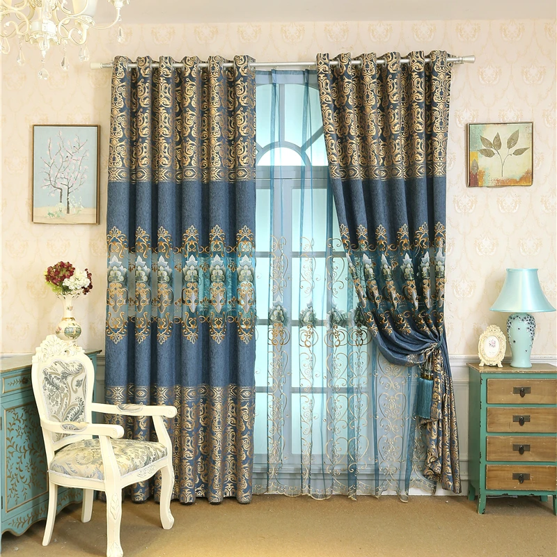 

European elegant embroidered high quality chenille window curtains for bedroom hotel classic living room decorative curtains