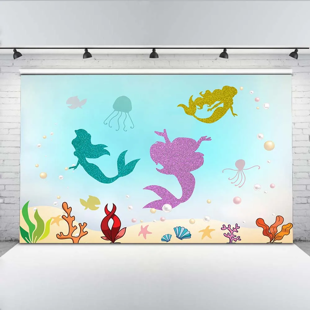 

Cartoon Photography Backdrops Mermaid Scales Photo Booth Backgrounds Studio Kids Birthday Theme Party Backdrop MW-333