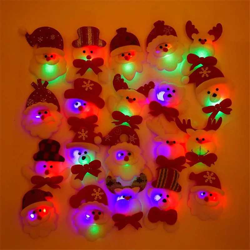 Hot 24units/lot Christmas Brooch Toy Led With Santa Claus Snowman Reindeer Lovely Cute Cloth Toys Kid Adult Gift