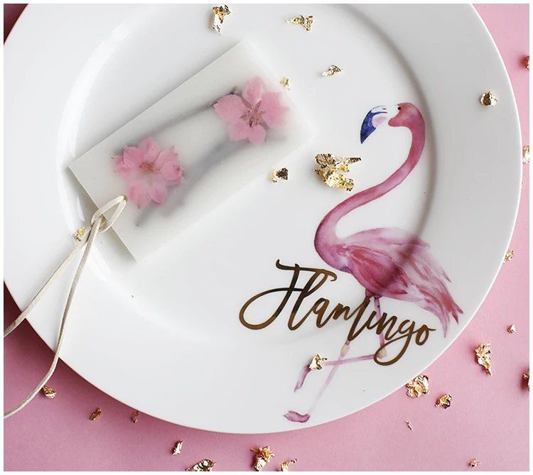 Flamingos gold English plate tableware ceramic plate bone China plate steak breakfast dish pink departmen