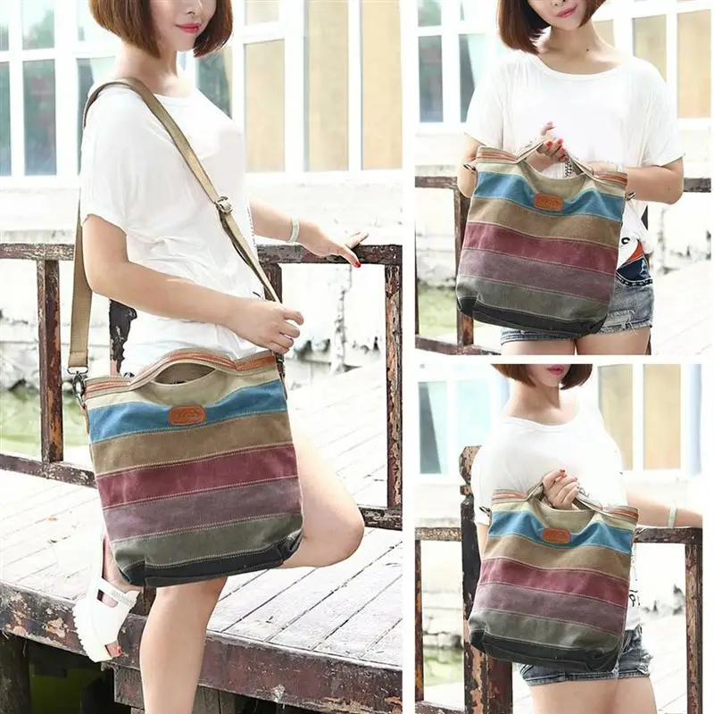 

Stylish Colorful Canvas Handbag For Women Retro Stripe Crossbody Bags Tote Lady Shoulder Messenger Bag Bolso Mujer