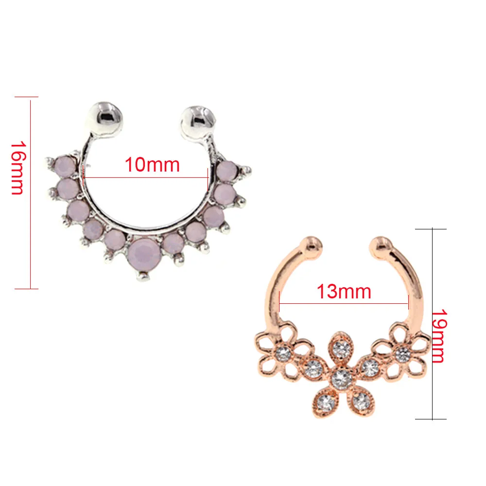 1Pc Crystal Clicker Fake Septum For Women Body Clip Hoop Vintage Muticolor Fake Nose Ring Faux Piercing Body Jewellery
