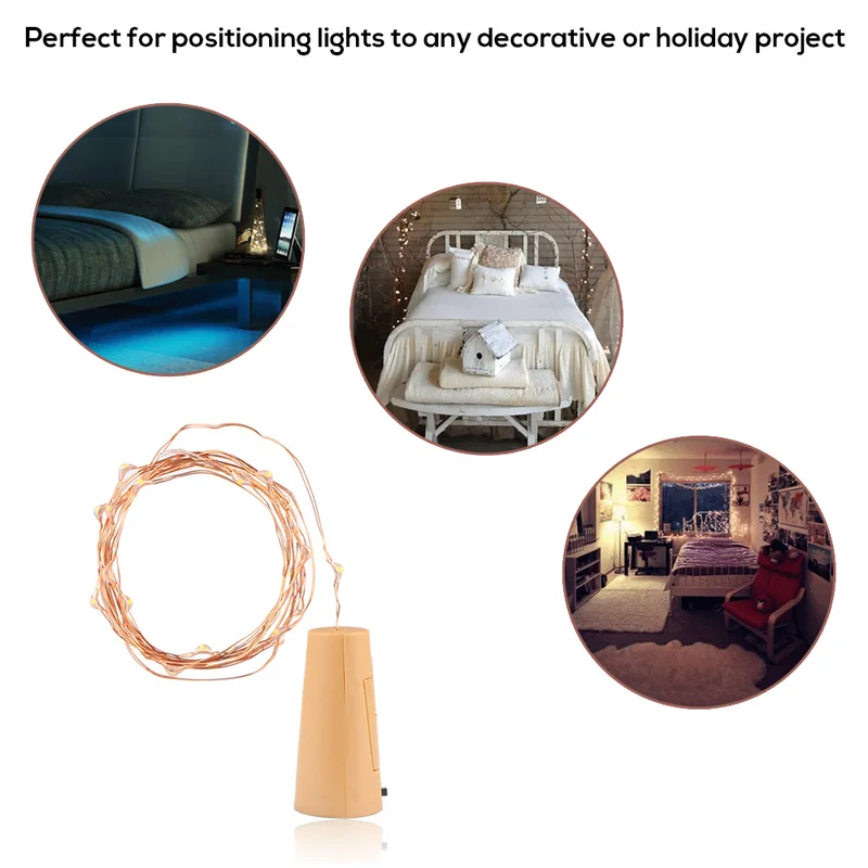 2m 20-LED Copper Wire String Light with Bottle Stopper for Glass Craft Bottle Fairy Valentines Wedding Decoration Lamp Party