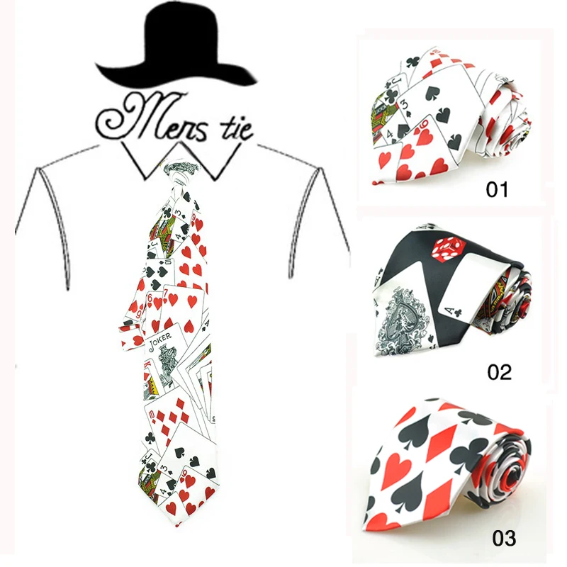 Mens Ties Necktie Formal Dress Gift Wedding Shirts Cravat Tie For Men Funny 4 inch width playing card/poker white Black Party