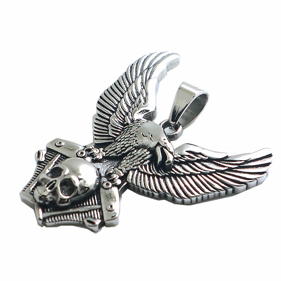 Men 316L Stainless Steel Biker Skull Eagle Engine Pendant