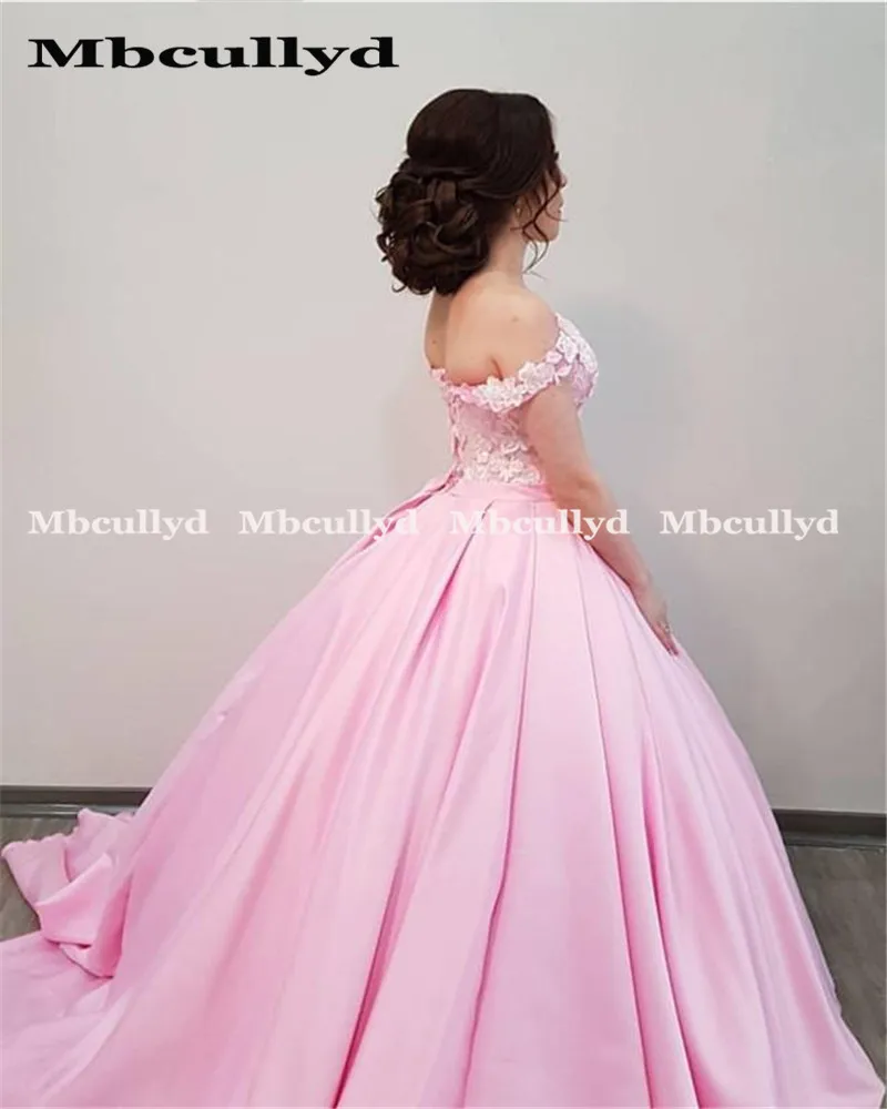 Mbcullyd Luxus Ballkleid Quinceanera Kleider 2019 Sexy Off Schulter vestido de 15 anos Chic Spitze Applique Rosa Süße 16 kleid