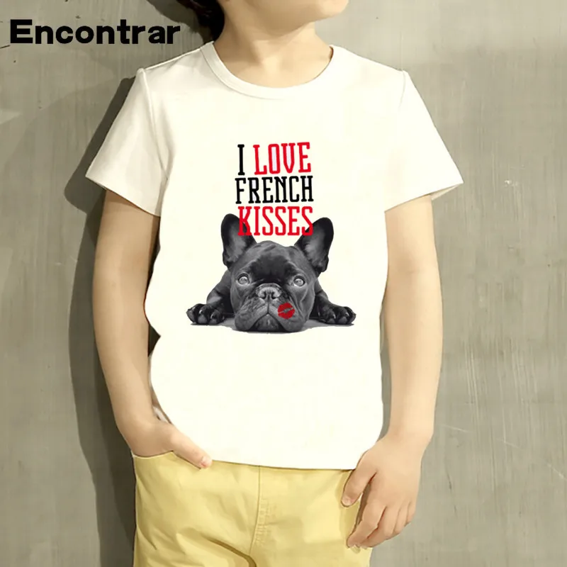 Children French Bulldog Kisses Funny Cartoon Design T Shirt Kids Animal Clothing For Boys Baby Girls White T-Shirts,HKP2123