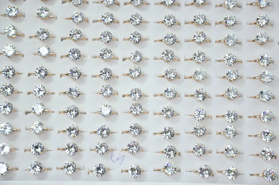 50Pcs 1.75ct Zircon Rose Golden Engagement Rings for women Wedding rings lots female anel Austrian Crystals Jewelry LR4052