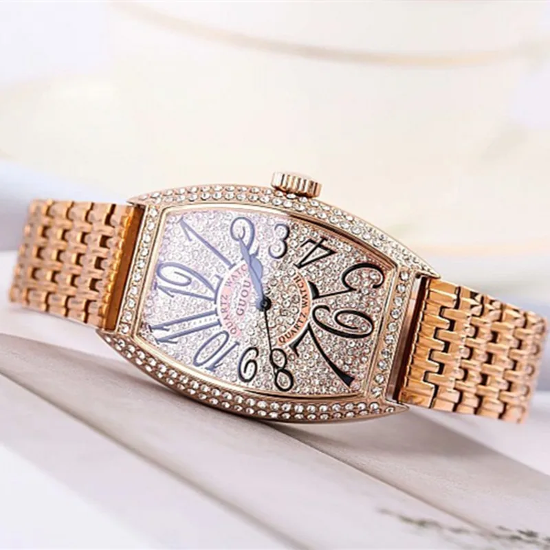 Top Luxury Women' Watch Women Rose Gold Quartz Dress Watches Rhinestone Barrel Casual Women Watches montre femme montre femme