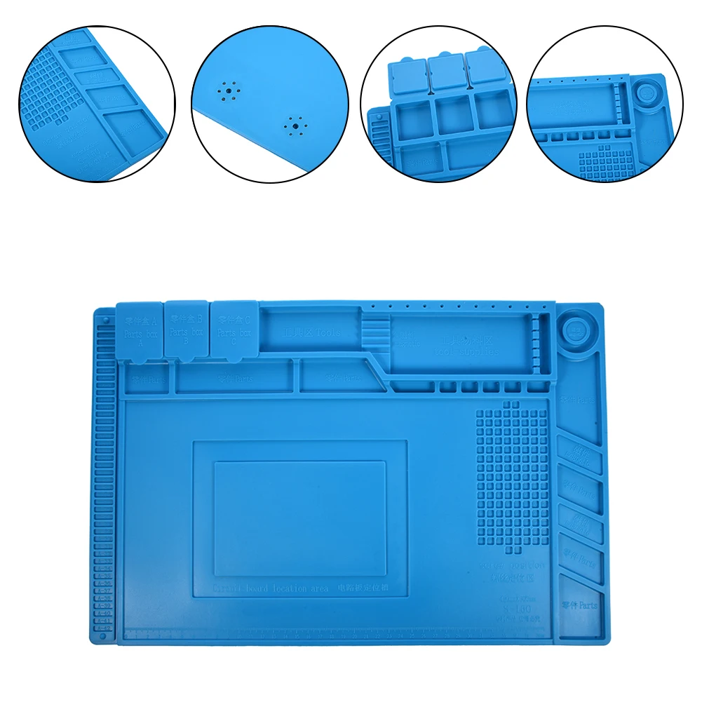 1 Pcs 45x30cm Heat Insulation Silicone Pad Desk Mat Maintenance Platform for BGA Soldering Repair Station with Magnetic Section