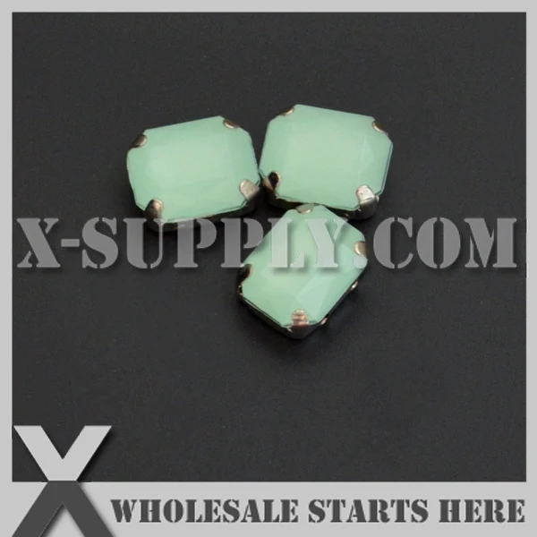 

8x10mm Mounted Rectangle Octangle H22 Mint Green Opal Acrylic Rhinestone Gems in Silver Nickel Sew on Setting for Shoe,Garment