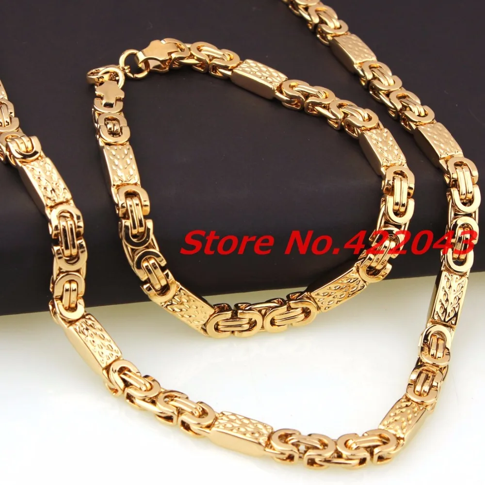 6mm Width Fashion Jewelry 316L Stainless Steel Gold color Byzantine Box Chain Mens Womens 22\