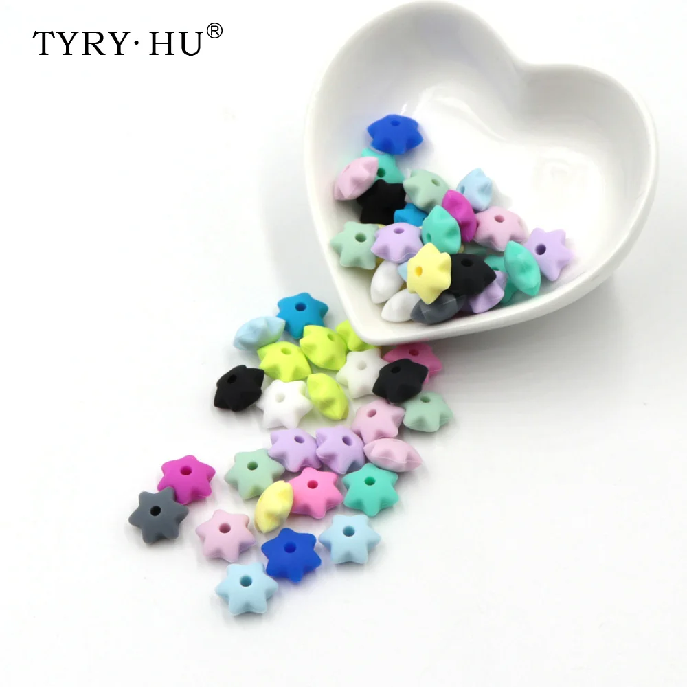 TYRY.HU 10pc Silicone Baby Teething Beads Chewable Star Silicone Teether Baby Nursing Chew Jewelry Silicone Bead 12*6mm