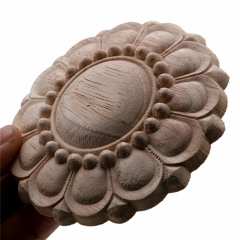 Round European Style Vintage Unpainted Wood Carved Corner Onlay Applique Frame For Home Furniture Wall Cabinet Door Decor Crafts