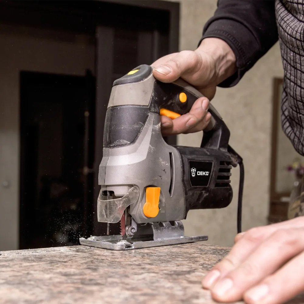 DEKO Jig Saw Electric Home Miter Saw DKSS02/DKJS80Q3 Laser Variable Speed with Metal Guide Ruler,Blade,Allen Wrench Power Tools