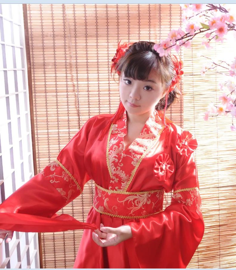 Red Classic Traditional Kimono Sexy Women Yukata Vintage Party Prom Dress Japanese Cosplay Costume One Size