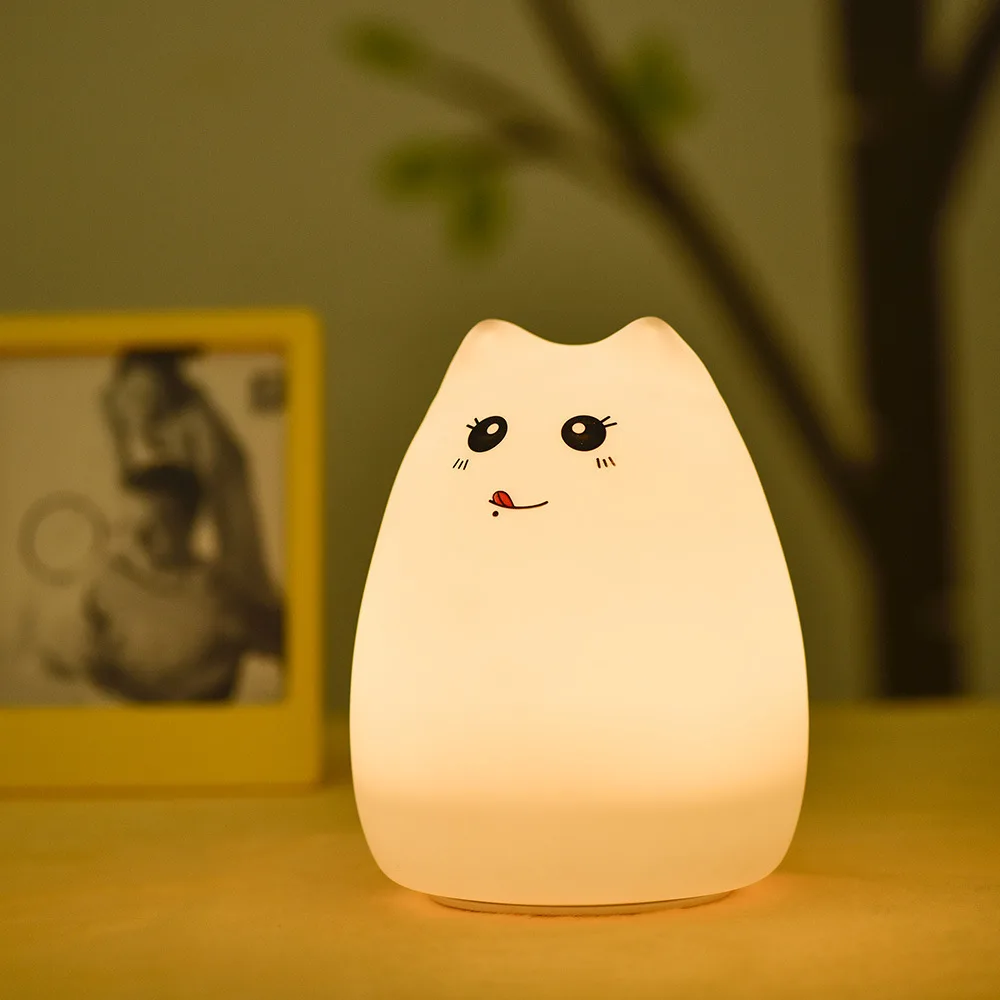 참신한 야간 조명, 새로운 다채로운 LED 야간 조명, 귀여운 고양이 스타일 실리콘, 먼 제어, 터치 센서 조명, 홈 장식, 2019
