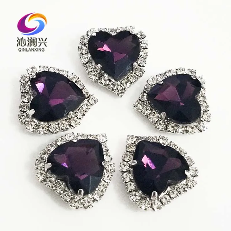 

Silver bottom Deep purple top grade Crystal glass buckle,heart shape sew on rhinestones Diy/jewelry accessories 12mm/14mm/18mm