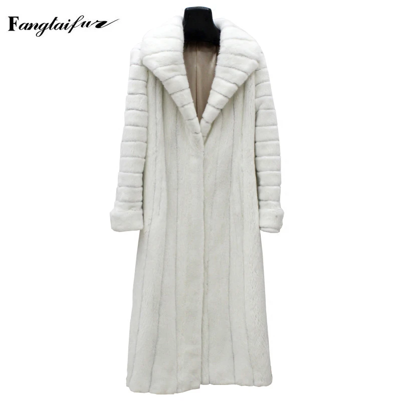 Ftangaiur Winter Import Velvet Mink Fur Coat Turn-Down Collar Loss Slim Mink Coat Women's X-Long Loss Real Mink Fur Coats