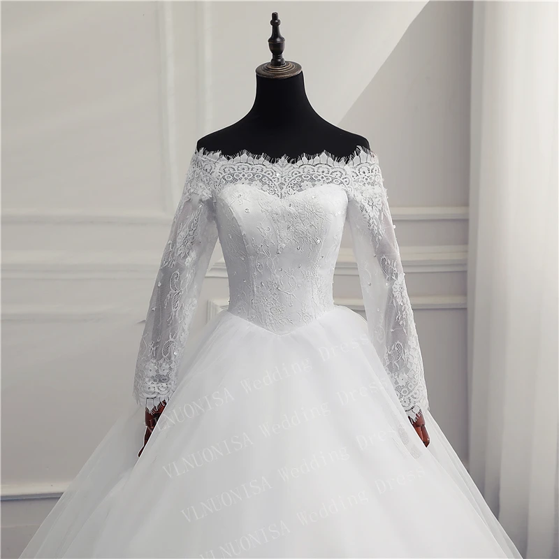 Off Schulter Elegante Elfenbein Weiß Plus Größe Hochzeit Kleid Lange Hülse VLNUO NISA Braut Ballkleider Vestidos De Noiva Robe mariee