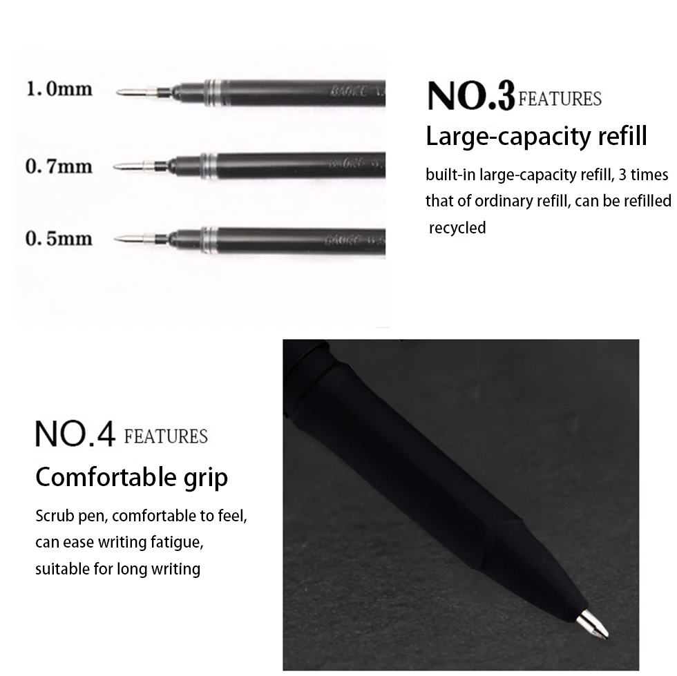 BAOKE-Bolígrafo de Gel de gran capacidad, suministros de bolígrafos neutros recargables de oficina, firma roja/negra/azul, 0,5/0,7/1,0mm, 2 uds.