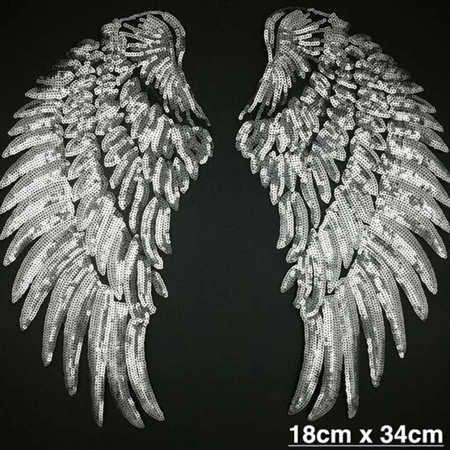 1 Pairs Wings Paillette Sequins Patches Iron On Embroidered Appliques DIY Apparel Accessories Patch Clothing Fabric Badges BU42