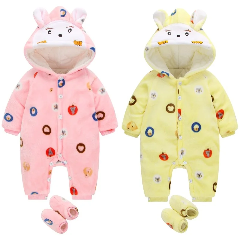 2018 Winter Fleece Newborn Rompers Boot Thick Outfits For Baby Girl Coats Hooded Jumpsuit Sock Rabbit Costumes Premature Clothes