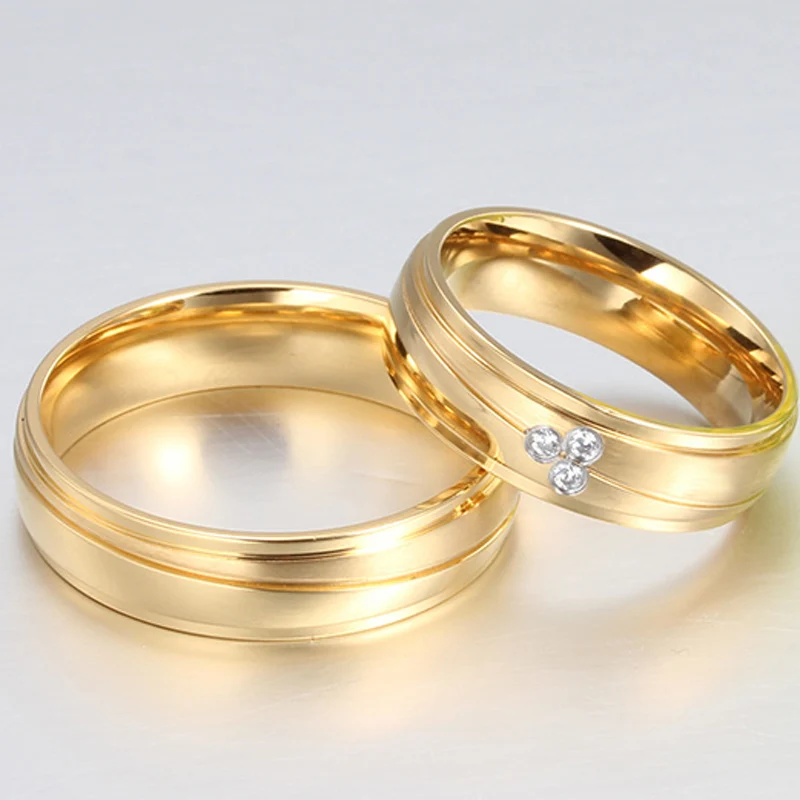 Vnox 2pcs/lots Couple Ring 316l Stainless Steel Engagement Wedding Jewelry Gold-color for Love