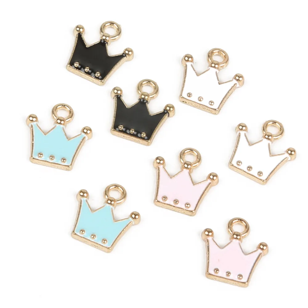 10*11mm 10-12pcs/bag Zinc Alloy Metal Drop Oil Enamel Crown Charms Pendant for DIY Earring Bracelet Necklace Jewelry Making