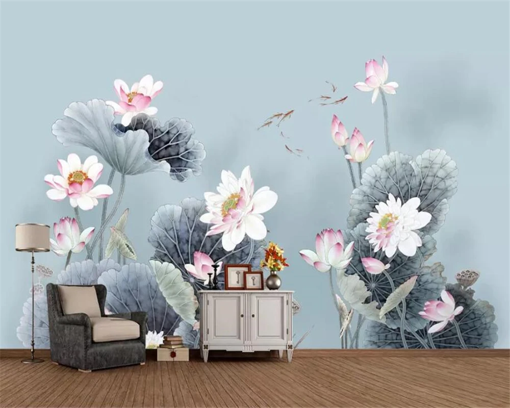 

Beibehang Custom high-end fashion large-scale HD 3d wallpaper Chinese style pen lotus TV background wall wallpaper home decor