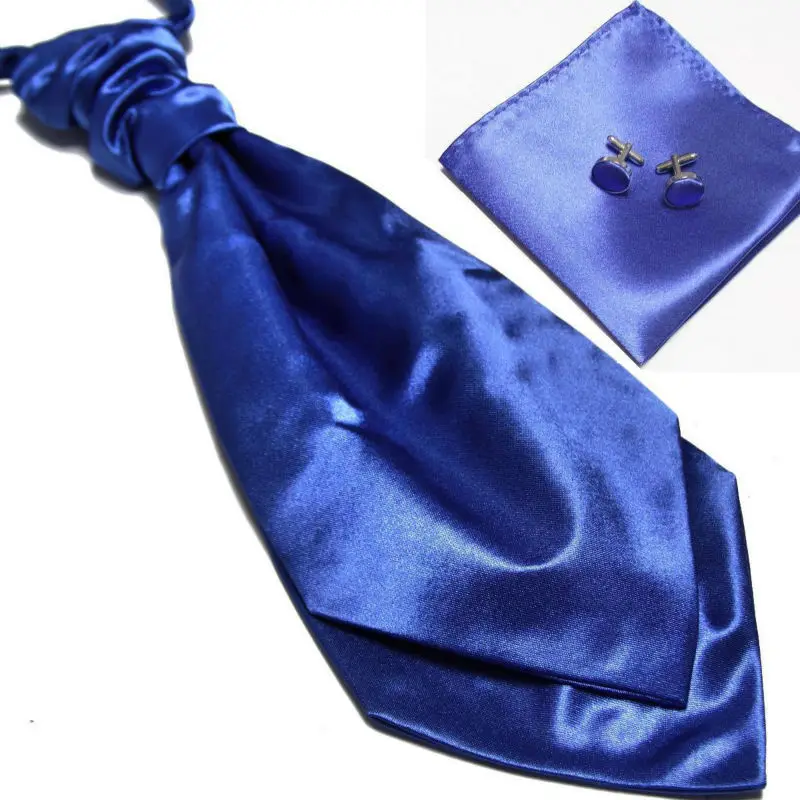 

HOOYI 2019 new men's neck tie set Hanky cufflinks cravate ascot neckwear blue neckcloth Pocket square