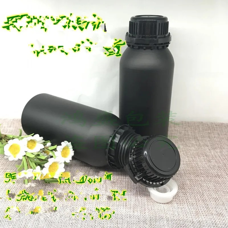 

10 шт./лот, алюминиевые бутылки черного цвета на 500 мл для бутылок с эфирным маслом и крышками с защитой от несанкционированного вскрытия, химическая бутылка