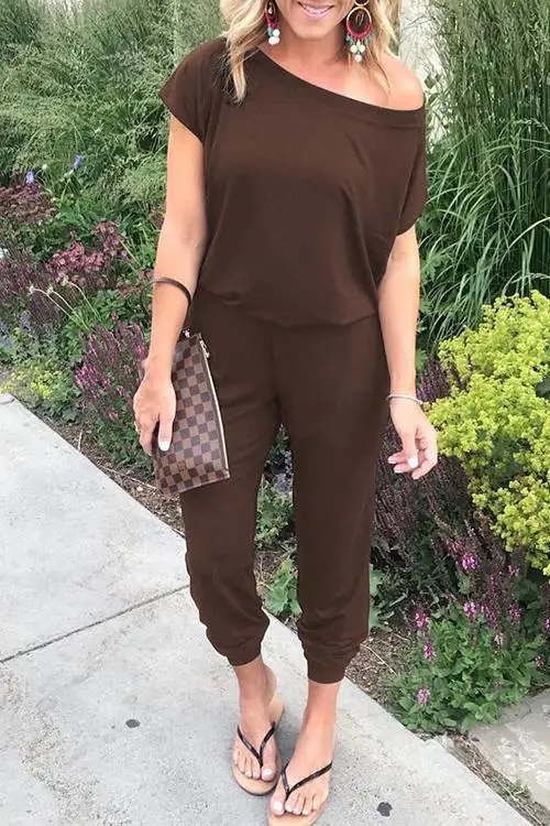 Mới Nữ Jumpsuit Lệch Vai Chắc Chắn Tay Ngắn Áo Liền Quần Nữ Dạo Phố Phối Ren Jumpsuit Một Miếng De Fiesta Mujer