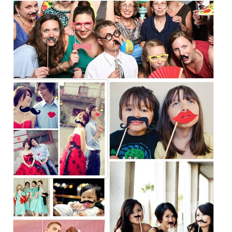 58pcs Wedding Photo Booth Props Party Masks Hat Mustache Lip Photobooth Props Wedding Party Decoration Birthday Party Favor Gift