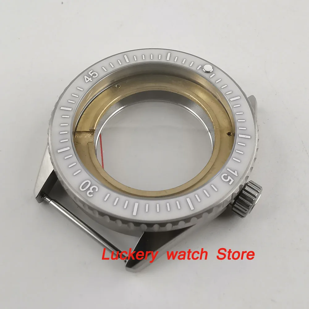 

43mm ceramic bezel sapphire glass 5ATM watch case Fit for ETA 2836 ,Mingzhu 2813 3804 ,Miyota 8215 movement-BK32