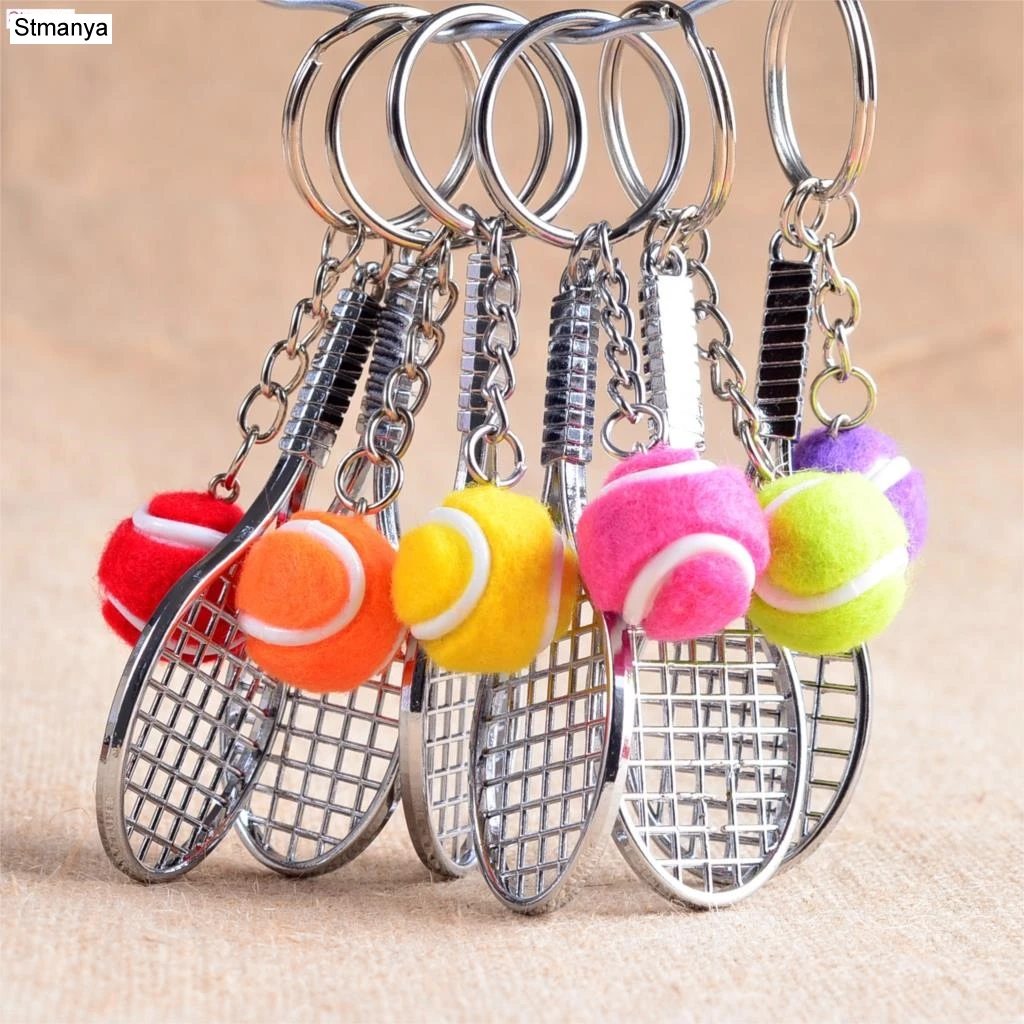 Tennis Racket Keychain - Cute Sport Mini Keychain car 6 color Pendant Keyring Sports Key Chain Who love sports Gifts 17248