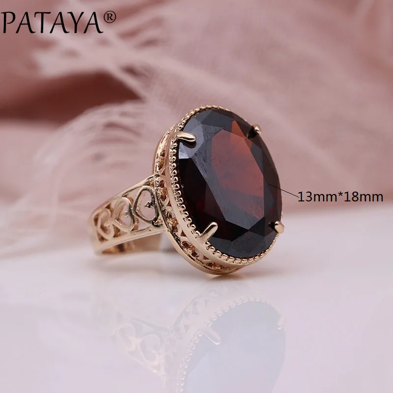 PATAYA New Oval Tourmaline 13 Colors Luxury Rings Women Wedding Fashion Jewelry 585 Rose Gold Color Natural Zircon Fine Rings