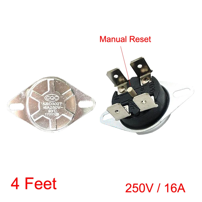 65 85 90 93 95 105 110 Degree 4 Feet Circular 4P KSD302X/T 250V 16A Manual Reset Bipolar Heater Thermostat Temperature Switch