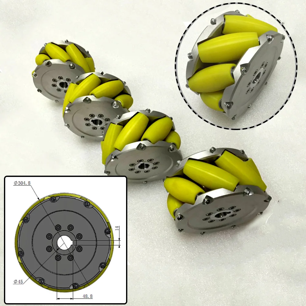 UniHobby 12 inch Mecanum Wheels  UH305 Heavy Duty Industrial Mecanum Wheels 305mm with 8 PU roller Max Load 3200KG(4PCS/SET)