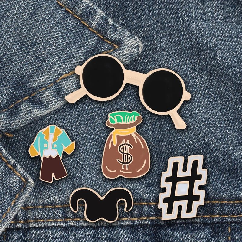 Funny Retro Brooches Jewelry Pin Fashion Beard Purse Glasses Wallet Brooch Men Clothing Badge Metal Lapel Accessories Gift Show