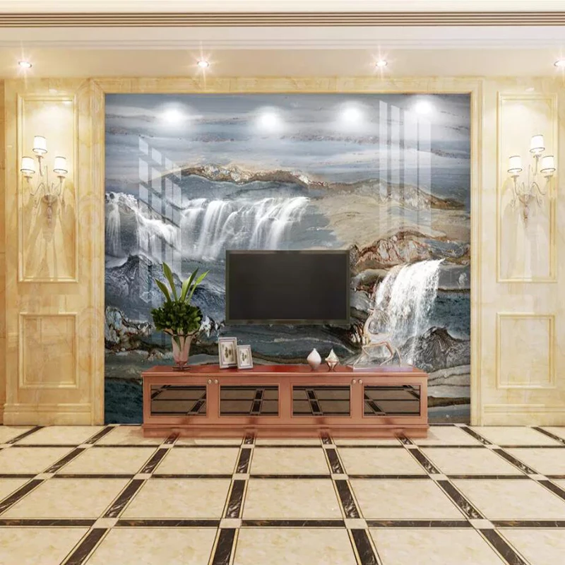 New Chinese high definition Dali stone pattern abstract landscape stone haixian waterfall mural background wall