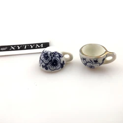 50pcs/lot Blue Flower Printed Antique Chinese Style Teacup Pendants 16x11x9mm Ceramic Charms For DIY