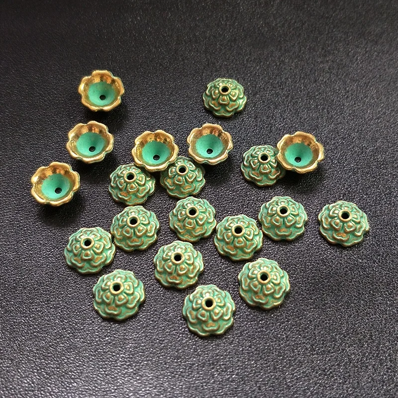 50pcs 10mm Patina Plated Zinc Alloy Green Spacer Bead End Caps For DIY Beads Bracelet Necklace Jewelry Findings PJ022