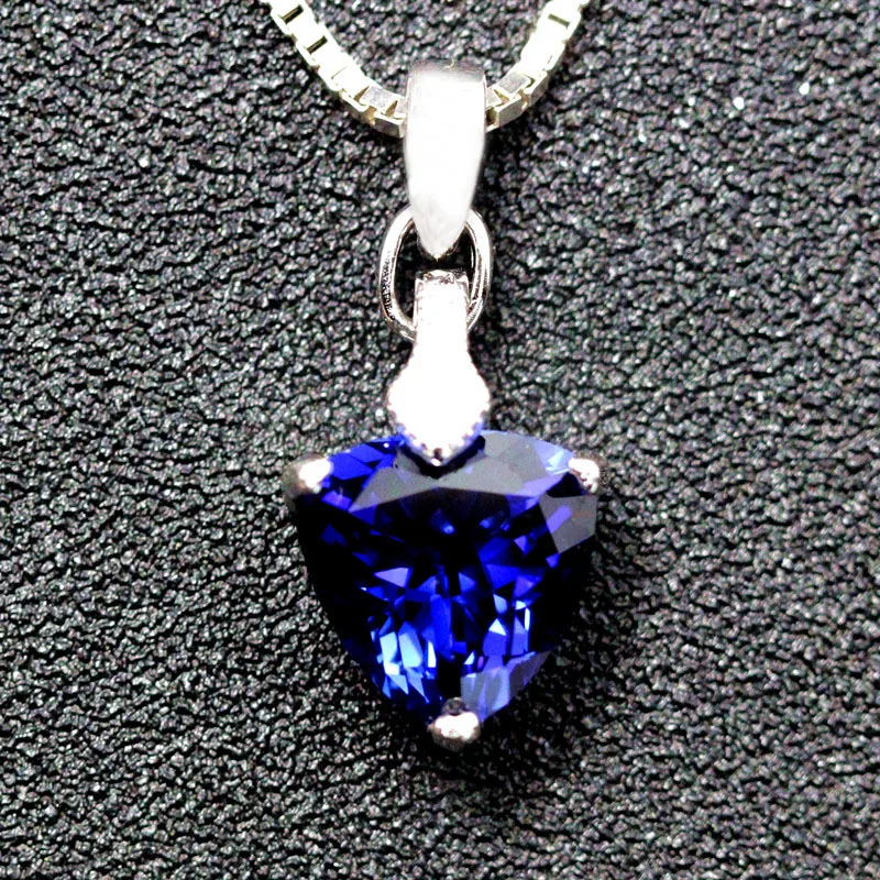 

fashion triangle blue stone pendant necklace with chain silver jewelry The royal blue corundum women gifts free shipping