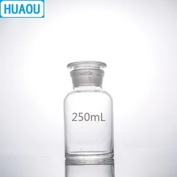 HUAOU 250mL Wide Mouth Reagent Bottle Transparent Clear Glass with Ground in Glass Stopper Laboratory Chemistry Equipment