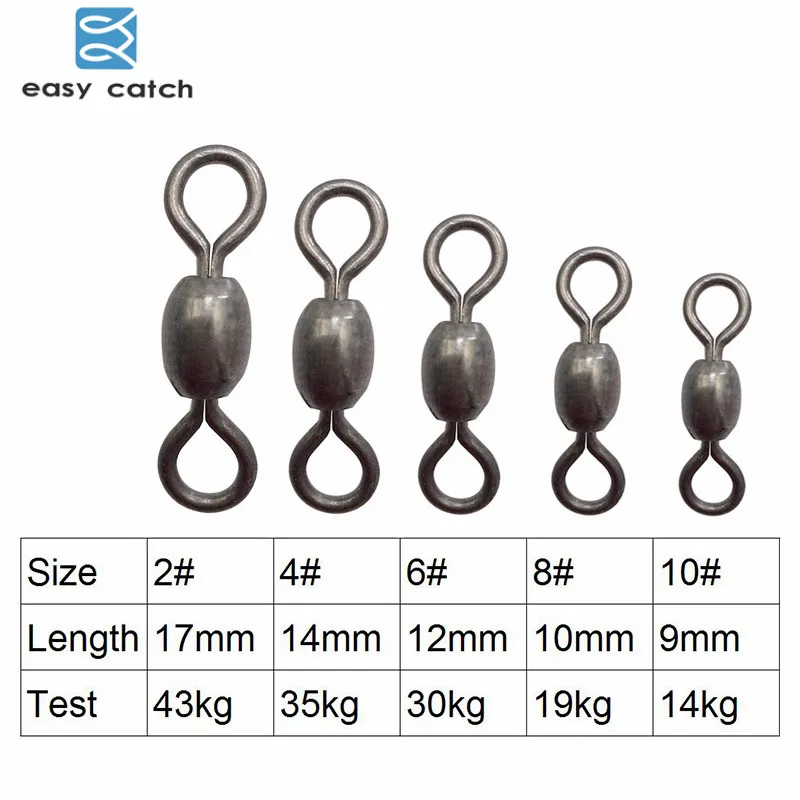 Easy Catch 45pcs Crane Fishing Swivel With Solid Ring Black Nickle Brass Fishing Hook Line Connector Fishing Accessories