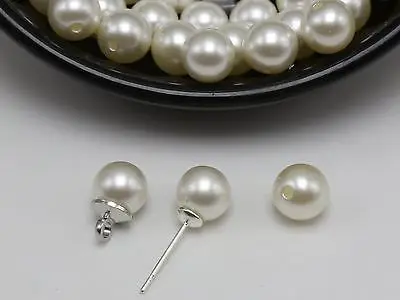 200 Ivory Plastic Round 8mm Half Drilled Faux Pearl DIY Earring Ring Match