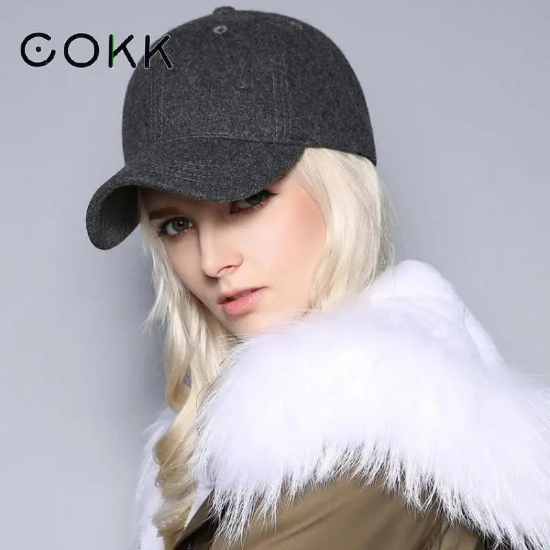 

COKK Wool Baseball Cap Women Men Snapback Winter Hats For Women Unisex Dad Hat Female Thick Warm Gorras Bone Male Casquette